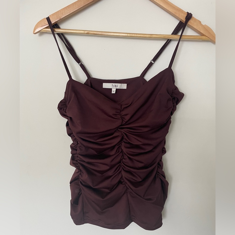 Tibi stretch light weight tech knit shirred cami in brown size Medium